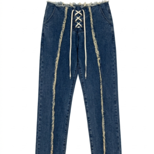 The Lace-Up Artisanal Distressed Slim-Straight Jeans