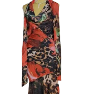 Leopard Floral Halter Neck Maxi Dress