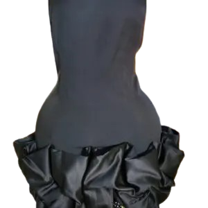 Black Satin Puffball Mini Dress